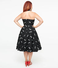 Load image into Gallery viewer, Black & Silver Bats Criss Cross Halter Rita Flare Dress