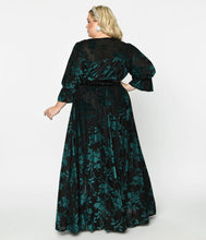 Load image into Gallery viewer, Black & Teal Floral Velvet Burnout Duster