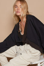 Load image into Gallery viewer, Black Oversize V-Neck Cut Out Rib Band Sweater