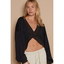 Load image into Gallery viewer, Black Oversize V-Neck Cut Out Rib Band Sweater