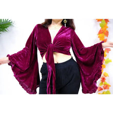 Load image into Gallery viewer, Wine Velvet Boho Wrap Top