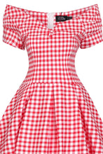 Load image into Gallery viewer, Off Shoulder Red Gingham Swing Dress