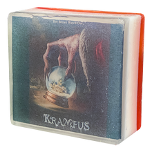 Load image into Gallery viewer, Krampus Snowglobe Poster Square Soap Bar