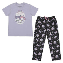 Load image into Gallery viewer, Kuromi and My Melody Pastel Lavender Floral Sleepwear Set