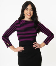 Load image into Gallery viewer, Purple and Black Stripe Gracie Top