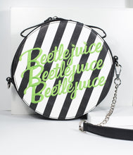 Load image into Gallery viewer, Beetlejuice Black and White Striped Round Crossbody Purse