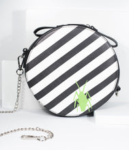 Load image into Gallery viewer, Beetlejuice Black and White Striped Round Crossbody Purse
