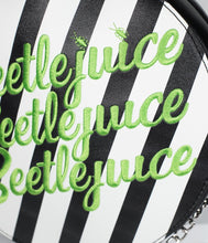 Load image into Gallery viewer, Beetlejuice Black and White Striped Round Crossbody Purse