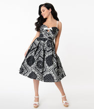 Load image into Gallery viewer, Black Bandana Print Rockie Swing Dress