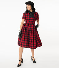 Load image into Gallery viewer, Red and Black Plaid Cora Swing Dress