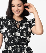 Load image into Gallery viewer, Cosmic Cat Black and White Isla Dress