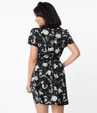 Load image into Gallery viewer, Cosmic Cat Black and White Isla Dress