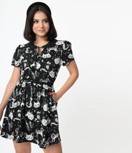 Load image into Gallery viewer, Cosmic Cat Black and White Isla Dress