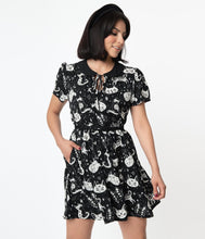Load image into Gallery viewer, Cosmic Cat Black and White Isla Dress