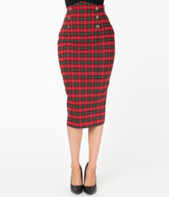 Load image into Gallery viewer, Red and Black Plaid Sailor Sierra Pencil Skirt