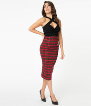 Load image into Gallery viewer, Red and Black Plaid Sailor Sierra Pencil Skirt