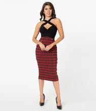 Load image into Gallery viewer, Red and Black Plaid Sailor Sierra Pencil Skirt
