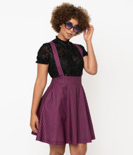 Load image into Gallery viewer, Purple and Black Stripe Ruth Suspender Skirt