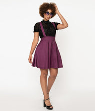 Load image into Gallery viewer, Purple and Black Stripe Ruth Suspender Skirt