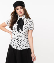 Load image into Gallery viewer, White with Black Bats Power Play Blouse