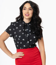 Load image into Gallery viewer, Black and White Skull Print Elsie Blouse