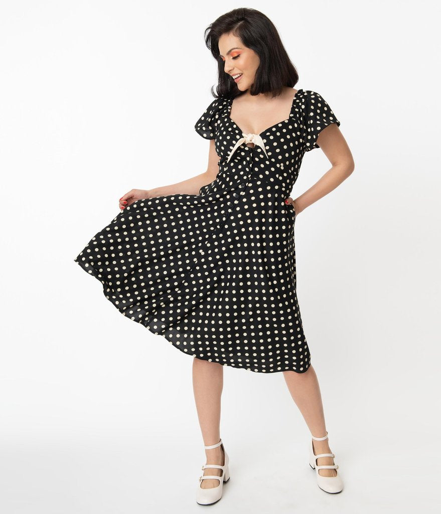 Black and Cream Polka Dot Ellias Swing Dress  Pink House Boutique