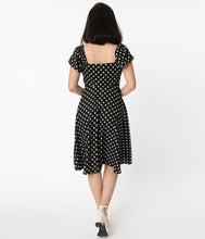 Load image into Gallery viewer, Black and Cream Polka Dot Ellias Swing Dress