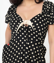 Load image into Gallery viewer, Black and Cream Polka Dot Ellias Swing Dress