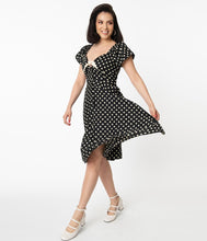 Load image into Gallery viewer, Black and Cream Polka Dot Ellias Swing Dress