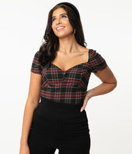 Load image into Gallery viewer, Black and Burgundy Plaid Nora Top