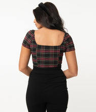 Load image into Gallery viewer, Black and Burgundy Plaid Nora Top