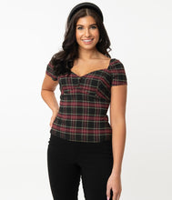 Load image into Gallery viewer, Black and Burgundy Plaid Nora Top