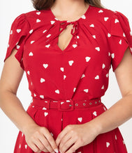 Load image into Gallery viewer, Red and White Hearts Print Dahlia Swing Dress
