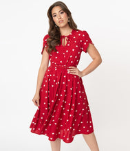 Load image into Gallery viewer, Red and White Hearts Print Dahlia Swing Dress