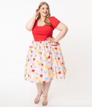 Load image into Gallery viewer, Pink and Multicolored Hearts Print Susannah Swing Skirt