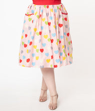 Load image into Gallery viewer, Pink and Multicolored Hearts Print Susannah Swing Skirt