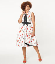 Load image into Gallery viewer, White and Red Strawberry Print Edith Swing Dress