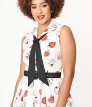 Load image into Gallery viewer, White and Red Strawberry Print Edith Swing Dress