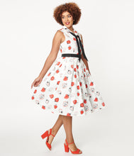 Load image into Gallery viewer, White and Red Strawberry Print Edith Swing Dress