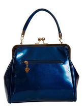 Load image into Gallery viewer, Navy Blue Metallic Classic Retro Bow Kisslock Handbag
