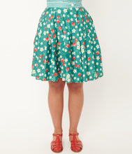 Load image into Gallery viewer, Green Strawberry Floral Print Collins Wrap Swing Skirt