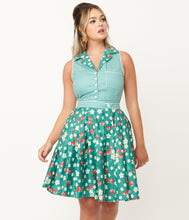 Load image into Gallery viewer, Green Strawberry Floral Print Collins Wrap Swing Skirt