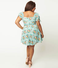 Load image into Gallery viewer, Blue and Multicolor Floral Print Dakota Flare Dress