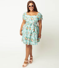 Load image into Gallery viewer, Blue and Multicolor Floral Print Dakota Flare Dress