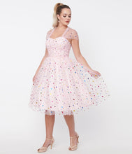 Load image into Gallery viewer, Pink and Rainbow Hearts Garden State Swing Dress