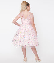 Load image into Gallery viewer, Pink and Rainbow Hearts Garden State Swing Dress