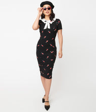 Load image into Gallery viewer, Black and Pierced Heart Print Renata Pencil Dress