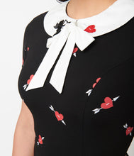 Load image into Gallery viewer, Black and Pierced Heart Print Renata Pencil Dress