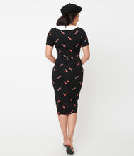 Load image into Gallery viewer, Black and Pierced Heart Print Renata Pencil Dress
