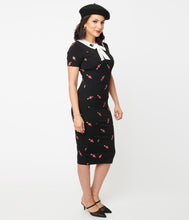 Load image into Gallery viewer, Black and Pierced Heart Print Renata Pencil Dress
